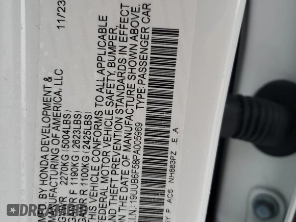 2023 Acura TLX w/A-Spec Package with VIN 19UUB6F58PA005969, listed as a Copart auction lot 45108485 with 0 mi miles and Salvage Title. Bid and sale history available at carsss.com. Image 12.