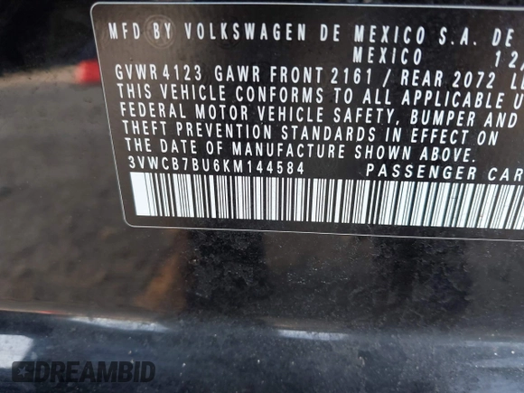 2019 Volkswagen Jetta S z VIN 3VWCB7BU6KM144584, wystawiony jako IAAI lot #41963870 z przebiegiem 205 028 mil mil oraz . Historia ofert i sprzedaży dostępna na DreamBid. Obrazek 9.