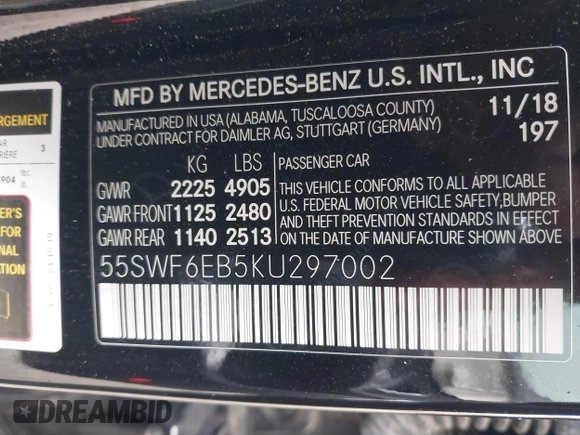 2019 Mercedes-Benz C 43 AMG с VIN 55SWF6EB5KU297002, выставлен на аукционе IAAI как лот 42274373 с пробегом 96 241 миль миль и . История ставок и продаж доступна на DreamBid. Изображение 9.