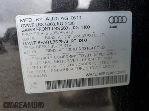 2014 Audi Q5 Premium Plus with VIN WA1LFAFP7EA012969, listed as a Copart auction lot 54889825 with 133,582 mi miles and Clean Title. Bid and sale history available at carsss.com. Image 12.