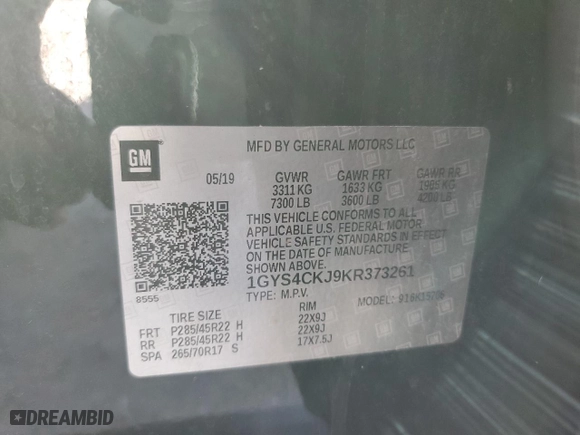2019 Cadillac Escalade Premium Luxury with VIN 1GYS4CKJ9KR373261, listed as a Copart auction lot 48006165 with 103,341 mi miles and Salvage Title. Bid and sale history available at carsss.com. Image 14.