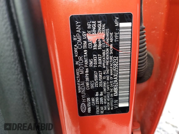 2020 Hyundai Kona SEL Plus with VIN KM8K62AAXLU558232, listed as a Copart auction lot 42994335 with 88,529 mi miles and Salvage Title. Bid and sale history available at carsss.com. Image 14.