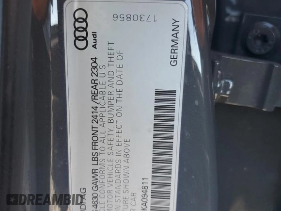 2019 Audi A3 Sedan Premium with VIN WAUBEGFF9KA094811, listed as a Copart auction lot 44041145 with 67,260 mi miles and Salvage Title. Bid and sale history available at carsss.com. Image 12.