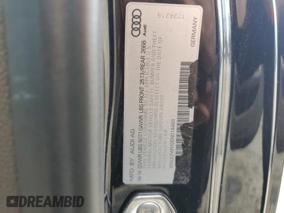 2014 Audi A5 Premium Plus z VIN WAULFAFH2EN014469, wystawiony jako Copart lot #55286105 z przebiegiem 83 532 mil mil oraz Szkoda całkowita • Salvage title. Historia ofert i sprzedaży dostępna na DreamBid. Obrazek 12.