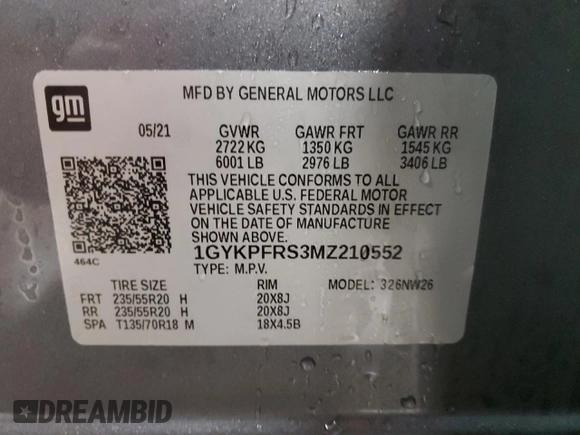 2021 Cadillac XT6 Premium Luxury with VIN 1GYKPFRS3MZ210552, listed as a Copart auction lot 89174415 with 12,823 mi miles and Salvage title. Bid and sale history available at DreamBid. Image 15.