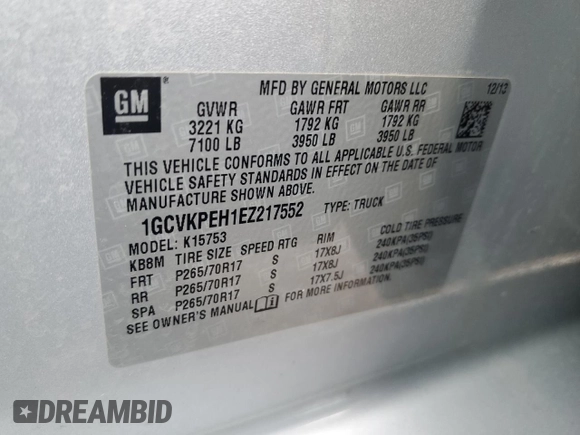 2014 Chevrolet Silverado 1500 Work Truck with VIN 1GCVKPEH1EZ217552, listed as a Copart auction lot 43278625 with 71,672 mi miles and Salvage Title. Bid and sale history available at DreamBid. Image 14.