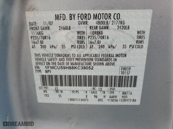 2008 Ford Escape Hybrid with VIN 1FMCU59H88KC38052, listed as a Copart auction lot 44242685 with 246,562 mi miles and Salvage Title. Bid and sale history available at carsss.com. Image 15.