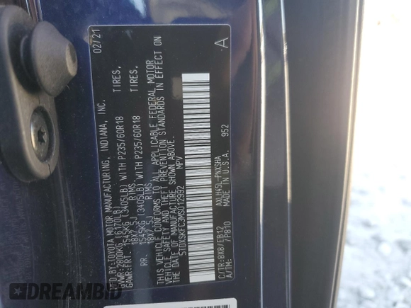 2021 Toyota Sienna XSE with VIN 5TDXSKFC3MS012992, listed as a Copart auction lot 75116324 with 48,527 mi miles and Salvage title. Bid and sale history available at DreamBid. Image 13.