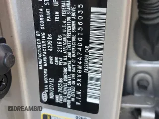 2013 Kia Optima LX z VIN 5XXGM4A74DG156035, wystawiony jako Copart lot #59358245 z przebiegiem 136 540 mil mil oraz Szkoda całkowita • Salvage title. Historia ofert i sprzedaży dostępna na DreamBid. Obrazek 12.