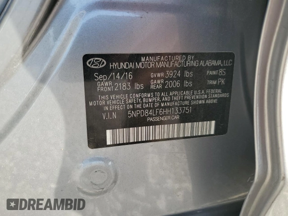 2017 Hyundai Elantra Limited с VIN 5NPD84LF6HH133751, выставлен на аукционе Copart как лот 49879245 с пробегом Не указан миль и Списание • Salvage title. История ставок и продаж доступна на DreamBid. Изображение 14.