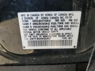 2005 Honda Pilot EX-L with VIN 2HKYF18545H554157, listed as a Copart auction lot 49722105 with 0 mi miles and Salvage Title. Bid and sale history available at carsss.com. Image 14.