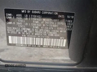 2019 Subaru Outback Premium with VIN 4S4BSAFC8K3241294, listed as a IAAI auction lot 42398902 with 66,026 mi miles and . Bid and sale history available at DreamBid. Image 9.