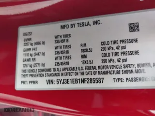 2022 Tesla Model 3 Long Range with VIN 5YJ3E1EB1NF285587, listed as a IAAI auction lot 41297839 with 78,386 mi miles. Bid and sale history available at carsss.com. Image 9.