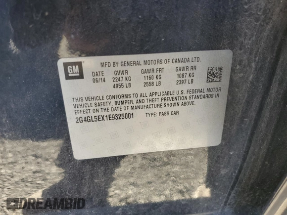 2014 Buick Regal with VIN 2G4GL5EX1E9325001, listed as a Copart auction lot 72978444 with 225,243 mi miles and Clean Title. Bid and sale history available at DreamBid. Image 12.