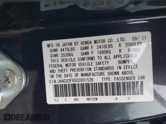 2012 Acura TSX Technology z VIN JH4CU2F65CC001526, wystawiony jako IAAI lot #41520512 z przebiegiem 118 185 mil mil oraz . Historia ofert i sprzedaży dostępna na DreamBid. Obrazek 9.