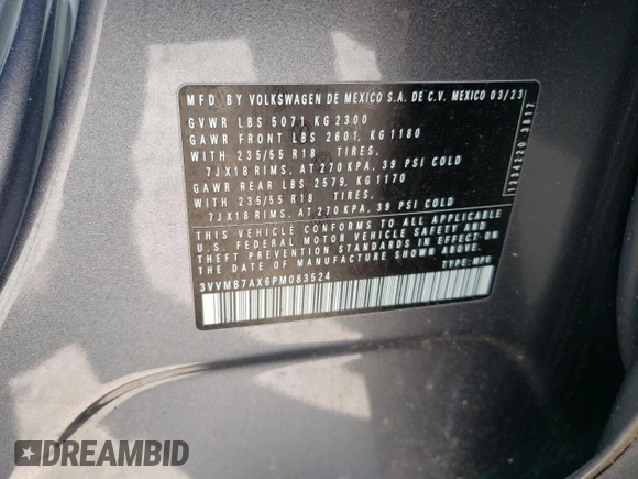 2023 Volkswagen Tiguan SE with VIN 3VVMB7AX6PM083524, listed as a Copart auction lot 56631685 with 18,705 mi miles and Salvage title. Bid and sale history available at DreamBid. Image 13.