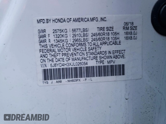 2018 Acura MDX with VIN 5J8YD4H3XJL026054, listed as a Copart auction lot 85116854 with 83,446 mi miles and Salvage Title. Bid and sale history available at DreamBid. Image 13.