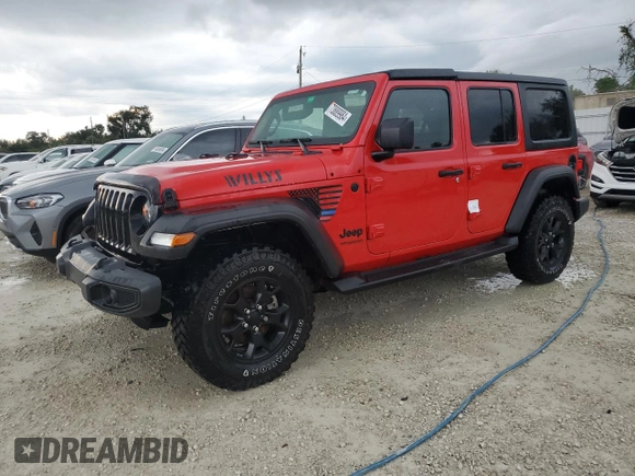 2022 Jeep Wrangler Unlimited Willys with VIN 1C4HJXDN7NW237703, listed as a Copart auction lot 73889984 with Not Provided miles and Non Repairable. Bid and sale history available at DreamBid. Image 1.
