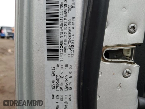 2016 Ram 1500 Tradesman with VIN 1C6RR7KG7GS362557, listed as a Copart auction lot 60565465 with 80,171 mi miles and Salvage title. Bid and sale history available at DreamBid. Image 12.