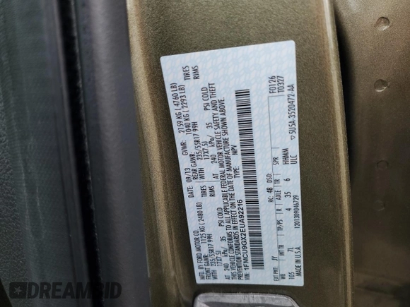 2014 Ford Escape SE with VIN 1FMCU9GX2EUA92216, listed as a Copart auction lot 57136455 with 22,403 mi miles and Clean title. Bid and sale history available at DreamBid. Image 13.