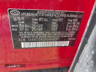2020 Hyundai Santa Fe SE с VIN 5NMS23AD9LH148349, выставлен на аукционе IAAI как лот 42627680 с пробегом 73 035 миль миль и . История ставок и продаж доступна на DreamBid. Изображение 9.
