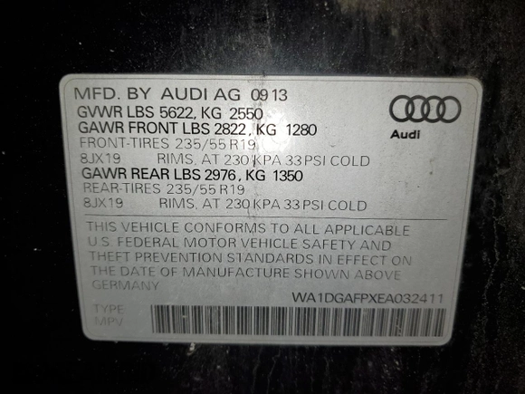 2014 Audi Q5 Premium Plus with VIN WA1DGAFPXEA032411, listed as a Copart auction lot 89115195 with 183,028 mi miles and Salvage Title. Bid and sale history available at carsss.com. Image 15.