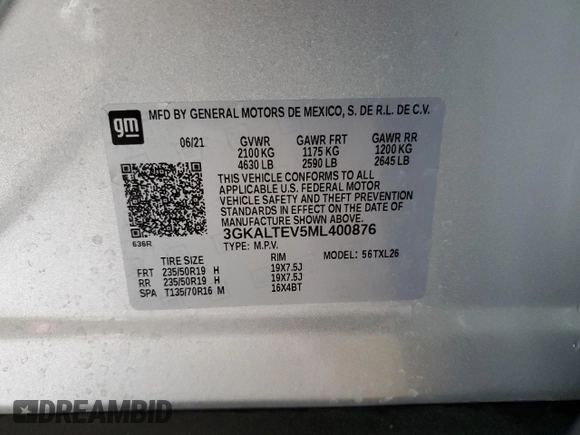 2021 GMC Terrain SLE z VIN 3GKALTEV5ML400876, wystawiony jako Copart lot #55982815 z przebiegiem 38 993 mil mil oraz Szkoda całkowita • Salvage title. Historia ofert i sprzedaży dostępna na DreamBid. Obrazek 13.