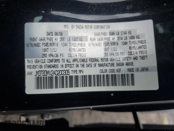 2010 Mazda CX-9 Sport with VIN JM3TB3MV2A0200305, listed as a Copart auction lot 52768685 with 191,537 mi miles and Salvage Title. Bid and sale history available at carsss.com. Image 15.