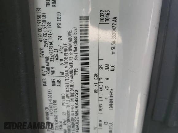 2018 Ford Transit Passenger XL with VIN 1FBAX2CM5JKA42720, listed as a Copart auction lot 62909115 with Not provided miles and Salvage title. Bid and sale history available at DreamBid. Image 13.