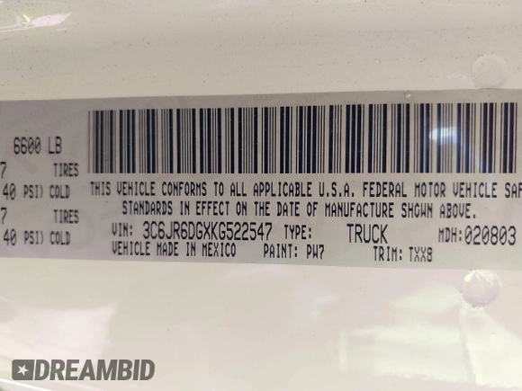 2019 Ram 1500 Classic Tradesman with VIN 3C6JR6DGXKG522547, listed as a IAAI auction lot 41269759 with 138,205 mi miles. Bid and sale history available at carsss.com. Image 9.