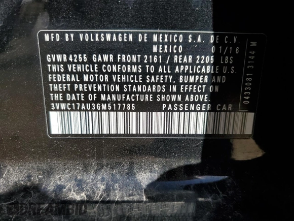 2016 Volkswagen Golf SportWagen TSI S with VIN 3VWC17AU3GM517785, listed as a Copart auction lot 75386274 with 120,718 mi miles and Salvage Title. Bid and sale history available at carsss.com. Image 12.