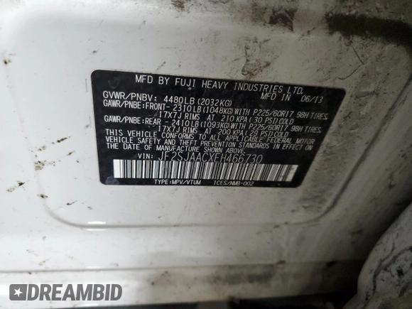 2014 Subaru Forester 2.5i with VIN JF2SJAACXEH466730, listed as a Copart auction lot 56211255 with 202,903 mi miles and Non Repairable. Bid and sale history available at DreamBid. Image 13.