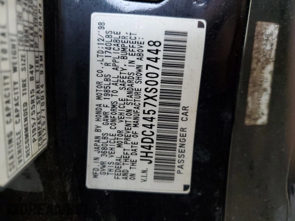 1999 Acura Integra LS z VIN JH4DC4457XS007448, wystawiony jako Copart lot #82540524 z przebiegiem 136 756 mil mil oraz Szkoda całkowita • Salvage title. Historia ofert i sprzedaży dostępna na DreamBid. Obrazek 12.