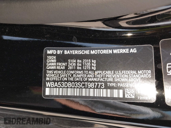 2025 BMW 4 Series 430i xDrive with VIN WBA53DB03SCT98773, listed as a IAAI auction lot 42061005 with 2,985 mi miles and . Bid and sale history available at carsss.com. Image 9.