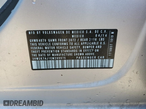 2014 Volkswagen Jetta S with VIN 3VW2K7AJ1EM289975, listed as a Copart auction lot 65003635 with 135,286 mi miles and Clean title. Bid and sale history available at DreamBid. Image 13.