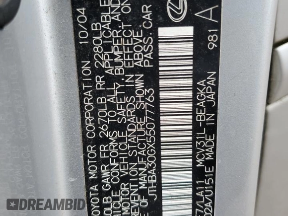 2005 Lexus ES 350 with VIN JTHBA30GX55077763, listed as a Copart auction lot 51572075 with 242,435 mi miles and Salvage Title. Bid and sale history available at DreamBid. Image 14.