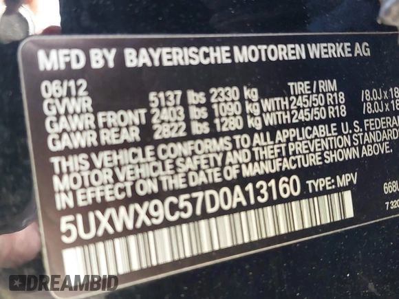 2013 BMW X3 xDrive28i with VIN 5UXWX9C57D0A13160, listed as a IAAI auction lot 42001594 with 140,630 mi miles. Bid and sale history available at carsss.com. Image 9.