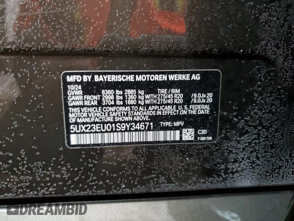 2025 BMW X5 xDrive40i with VIN 5UX23EU01S9Y34671, listed as a Copart auction lot 45758765 with 0 mi miles and Salvage Title. Bid and sale history available at carsss.com. Image 15.
