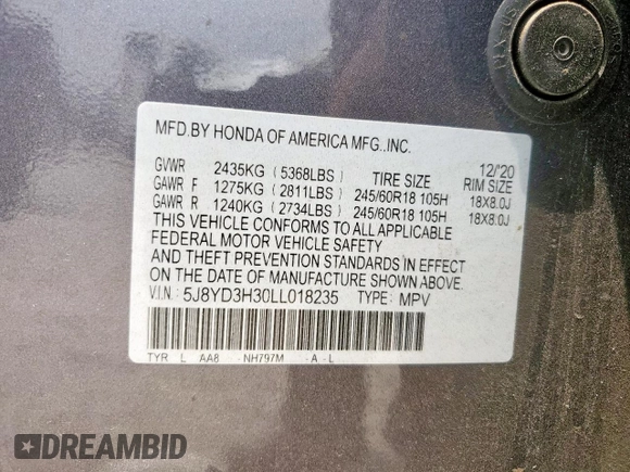 2020 Acura MDX z VIN 5J8YD3H30LL018235, wystawiony jako Copart lot #57853175 z przebiegiem 40 510 mil mil oraz Szkoda całkowita • Salvage title. Historia ofert i sprzedaży dostępna na DreamBid. Obrazek 13.