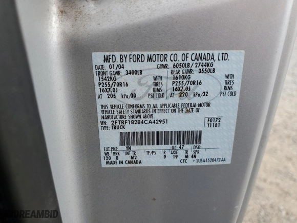 2004 Ford F-150 Heritage XL with VIN 2FTRF18284CA42951, listed as a Copart auction lot 79665784 with 160,293 mi miles and Salvage Title. Bid and sale history available at carsss.com. Image 14.