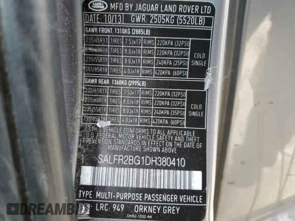 2013 Land Rover LR2 with VIN SALFR2BG1DH380410, listed as a Copart auction lot 44153815 with 71,099 mi miles and Salvage title. Bid and sale history available at DreamBid. Image 13.