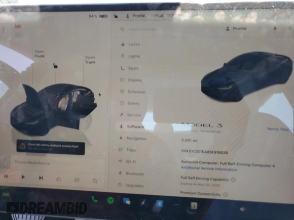 2025 Tesla Model 3 Long Range with VIN 5YJ3E1EA8SF918928, listed as a Copart auction lot 53454155 with 2,061 mi miles and Salvage title. Bid and sale history available at DreamBid. Image 9.