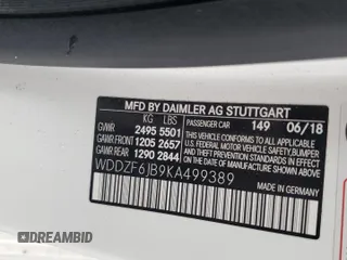 2019 Mercedes-Benz E 450 with VIN WDDZF6JB9KA499389, listed as a Copart auction lot 43795705 with 88,619 mi miles and Clean Title. Bid and sale history available at DreamBid. Image 12.