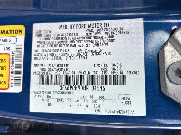 2017 Ford Fusion SE with VIN 3FA6P0H90HR104546, listed as a Copart auction lot 55855145 with 117,398 mi miles and Clean Title. Bid and sale history available at carsss.com. Image 10.