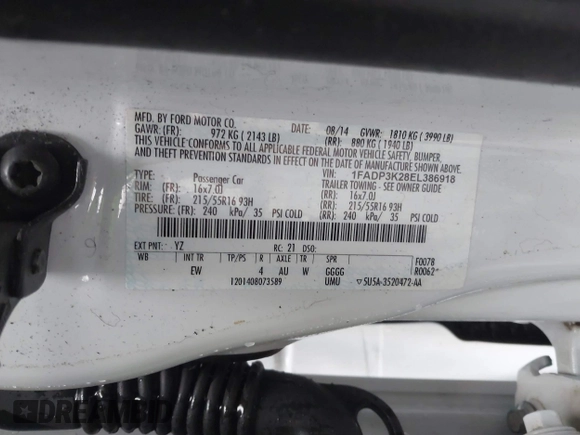 2014 Ford Focus SE with VIN 1FADP3K28EL386918, listed as a IAAI auction lot 41620107 with 118,098 mi miles and . Bid and sale history available at DreamBid. Image 9.