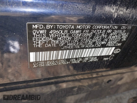 2015 Lexus GS with VIN JTHCE1BL9FA006134, listed as a IAAI auction lot 41672738 with 178,572 mi miles. Bid and sale history available at carsss.com. Image 9.