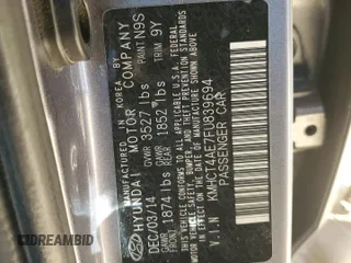 2015 Hyundai Accent GLS with VIN KMHCT4AE7FU839694, listed as a Copart auction lot 47305095 with 140,715 mi miles and Salvage Title. Bid and sale history available at DreamBid. Image 14.