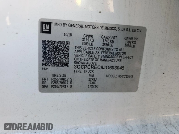 2018 Chevrolet Silverado 1500 LT with VIN 3GCPCREC8JG603045, listed as a Copart auction lot 50166665 with 96,324 mi miles and Salvage Title. Bid and sale history available at DreamBid. Image 12.