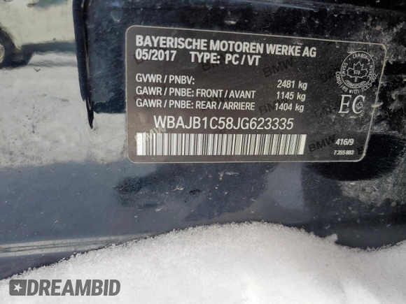2018 BMW 5 Series 530e xDrive with VIN WBAJB1C58JG623335, listed as a Copart auction lot 44366485 with 156,322 mi miles and Salvage Title. Bid and sale history available at carsss.com. Image 13.