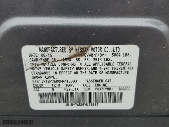 2015 Infiniti Q50 Premium with VIN JN1BV7AR0FM416683, listed as a Copart auction lot 47073795 with 0 mi miles and Salvage Title. Bid and sale history available at carsss.com. Image 12.